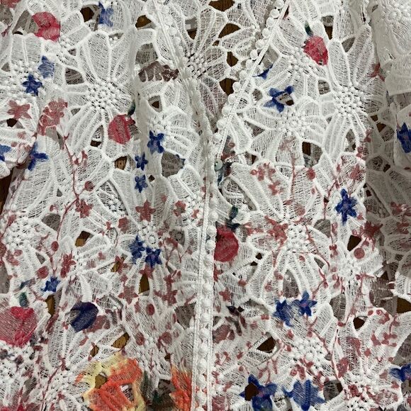 Chris McLaughlin Women White Multi Eyelet Floral Coverup Top in Lace Fabric Sz-M - Picture 2 of 5